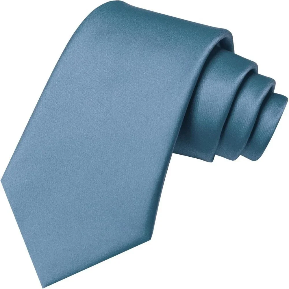 Men's Dusty Blue Solid Pure Color Imported Polyester Formal Neck Ties